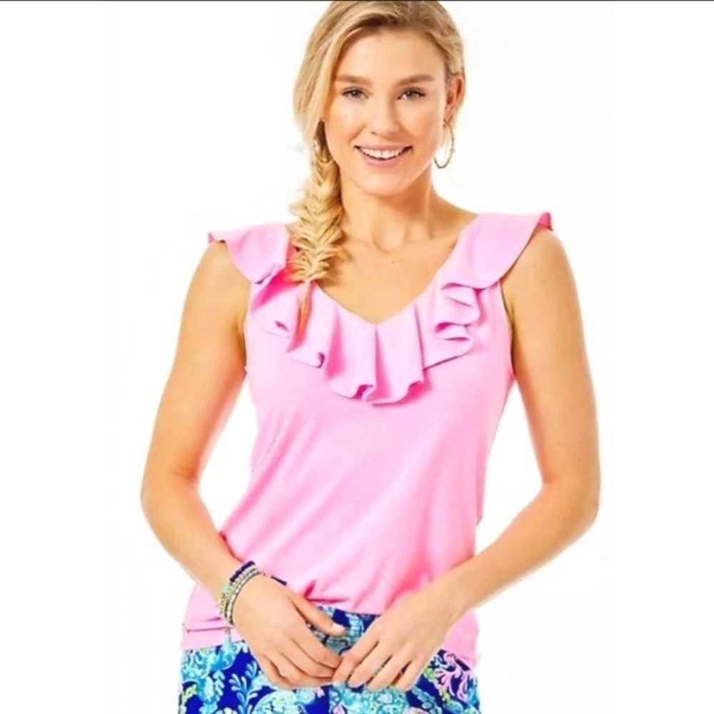 Lilly Pulitzer Small Alessa Ruffle Tank Top Pelican Pink Soft & Lightweight